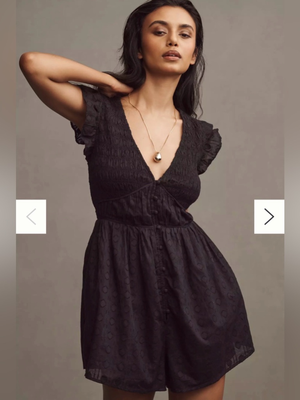 Anthropologie Peregrine Romper Smocked Waist Cotton V-neck Black Small
